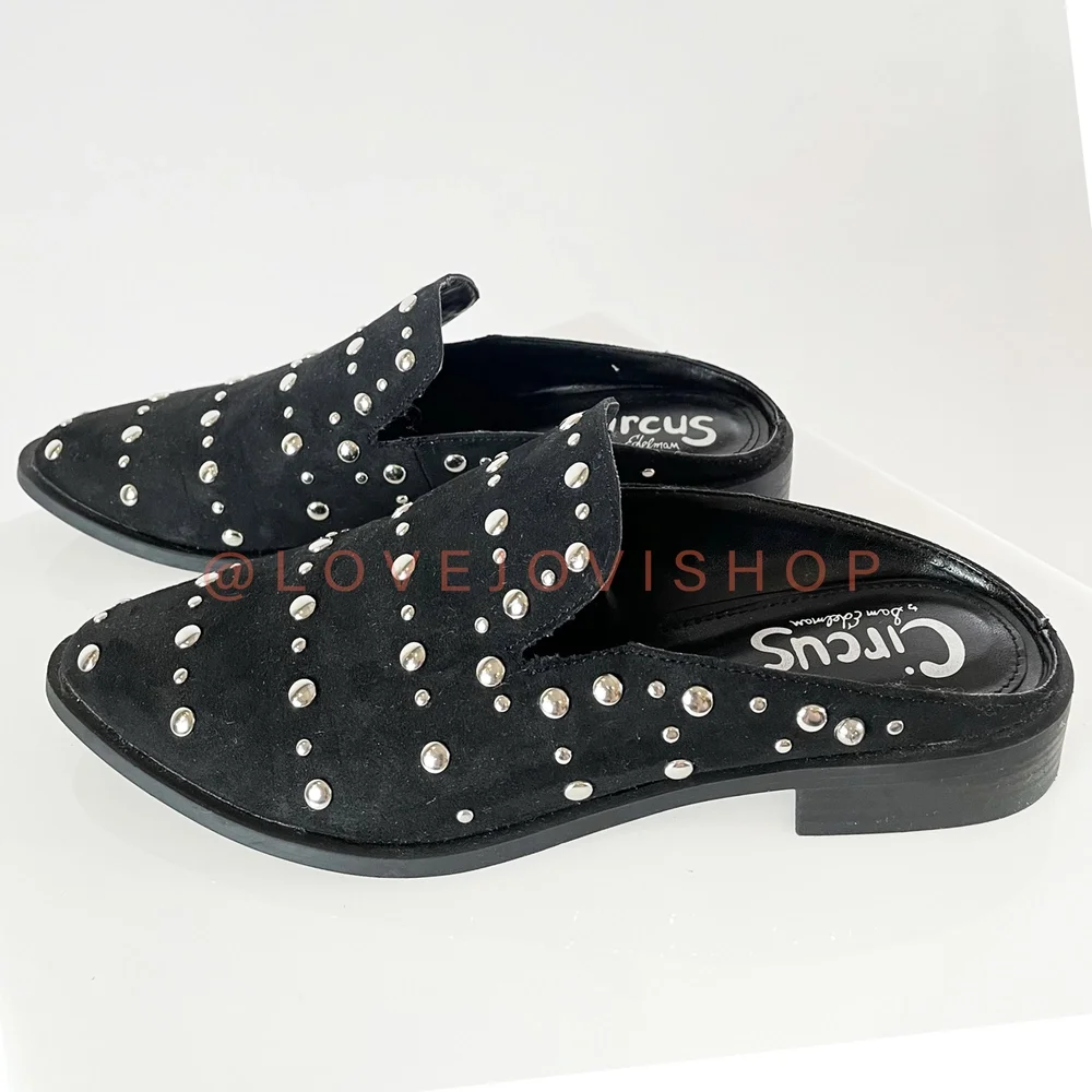 Minimalist | Sam Edelman Studded Mules | Black Flats Slides | Spring Comfort | 8